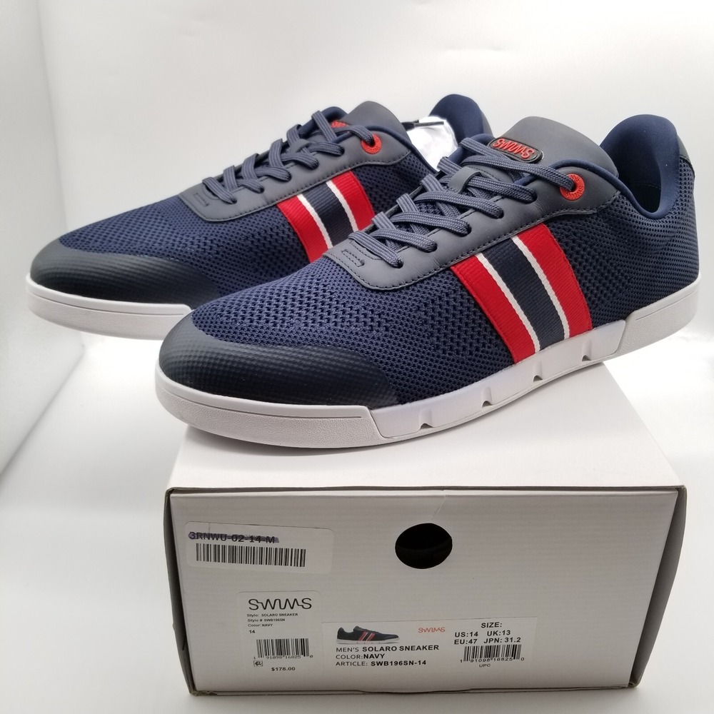 Swims Men's Solaro Knit Low-Top Sneakers Size 14 Navy Red  Low Top